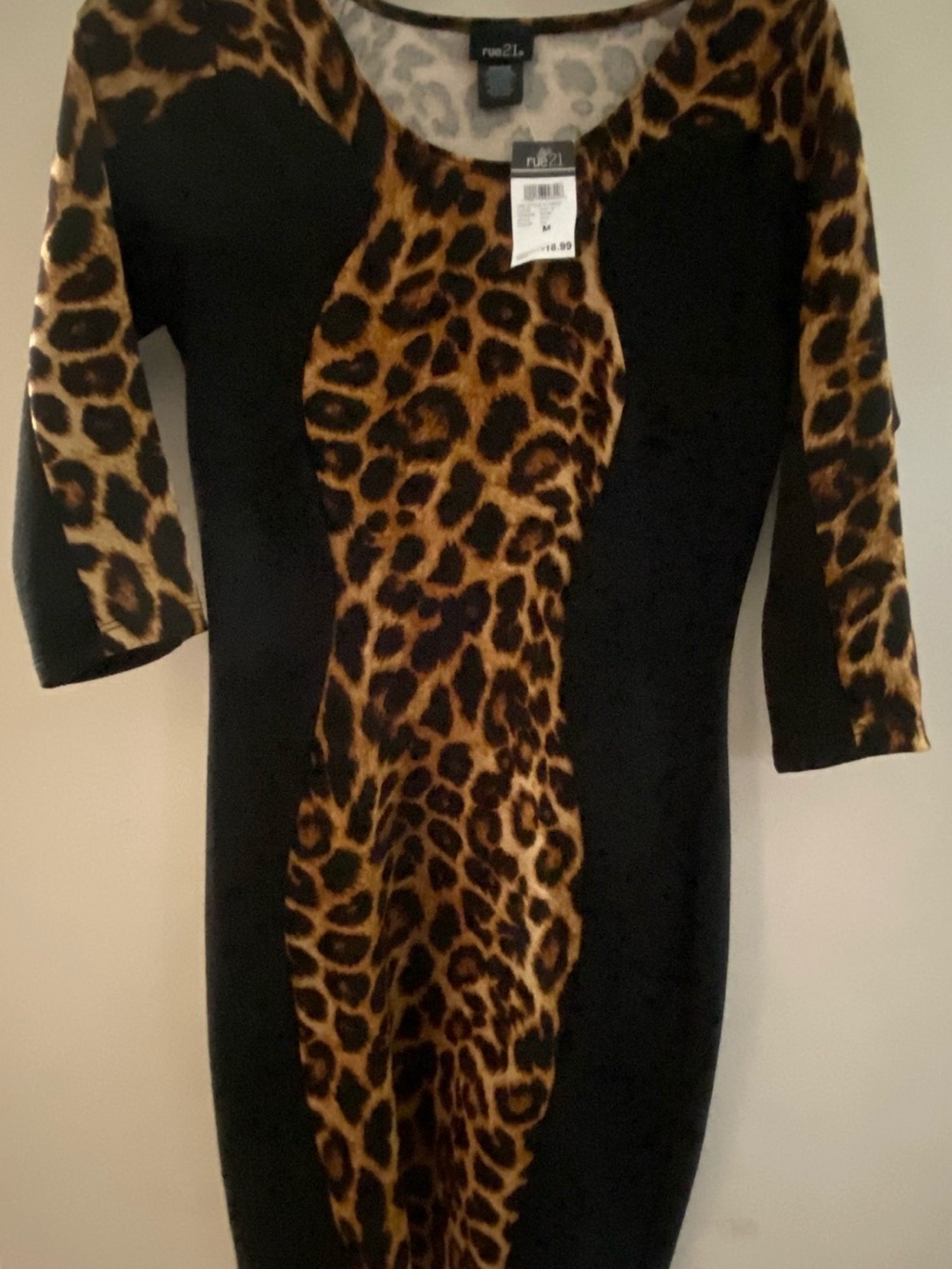 Rue 21 Leopard Print Bodycon Black Dress Medium Brand New With Tags 2000s